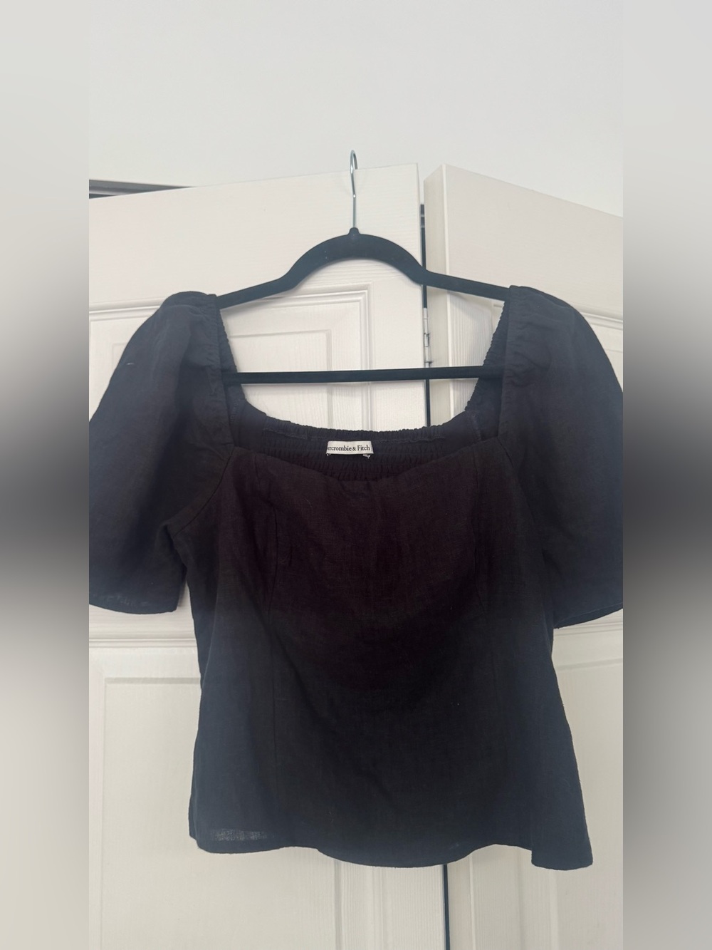 Abercrombie & Fitch Black Square Neck Puff Sleeve Top